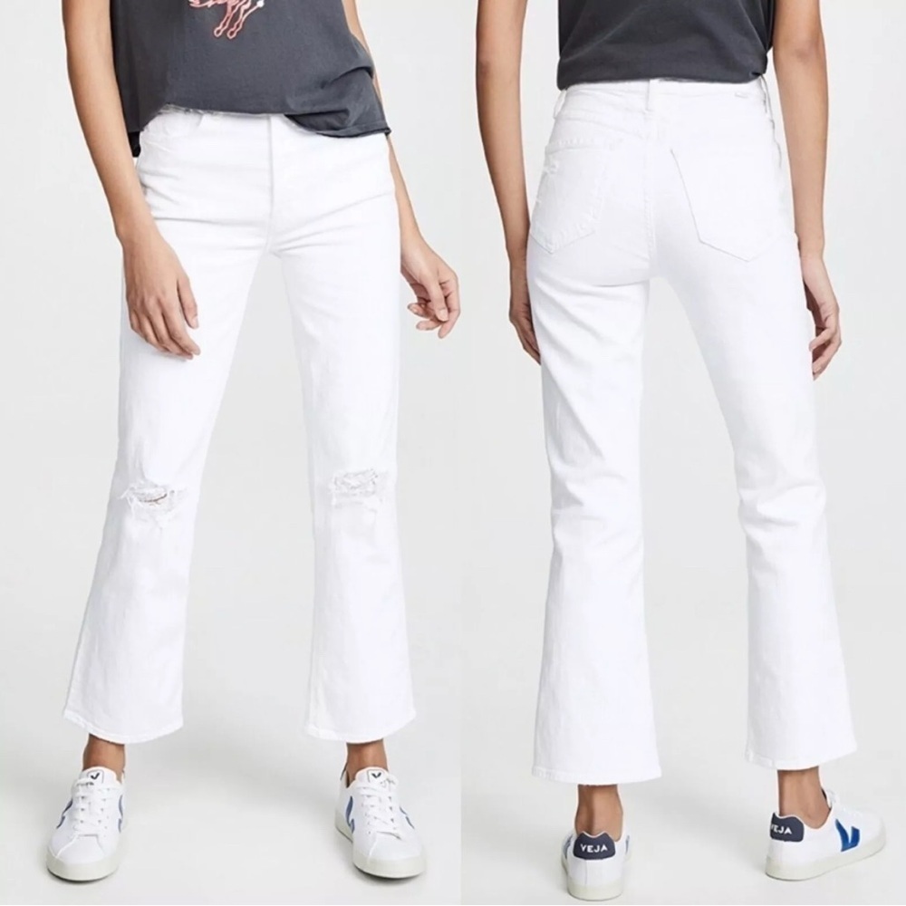 MOTHER THE TRIPPER ALMOST INNOCENT WHITE DISTRESSED CROPPED HIGH RISE JEANS